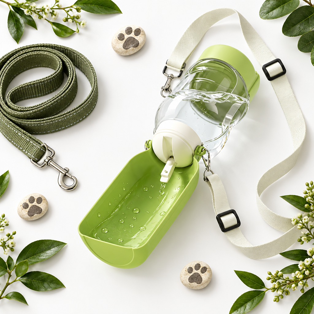 Dog Water Bottle Flat Lay