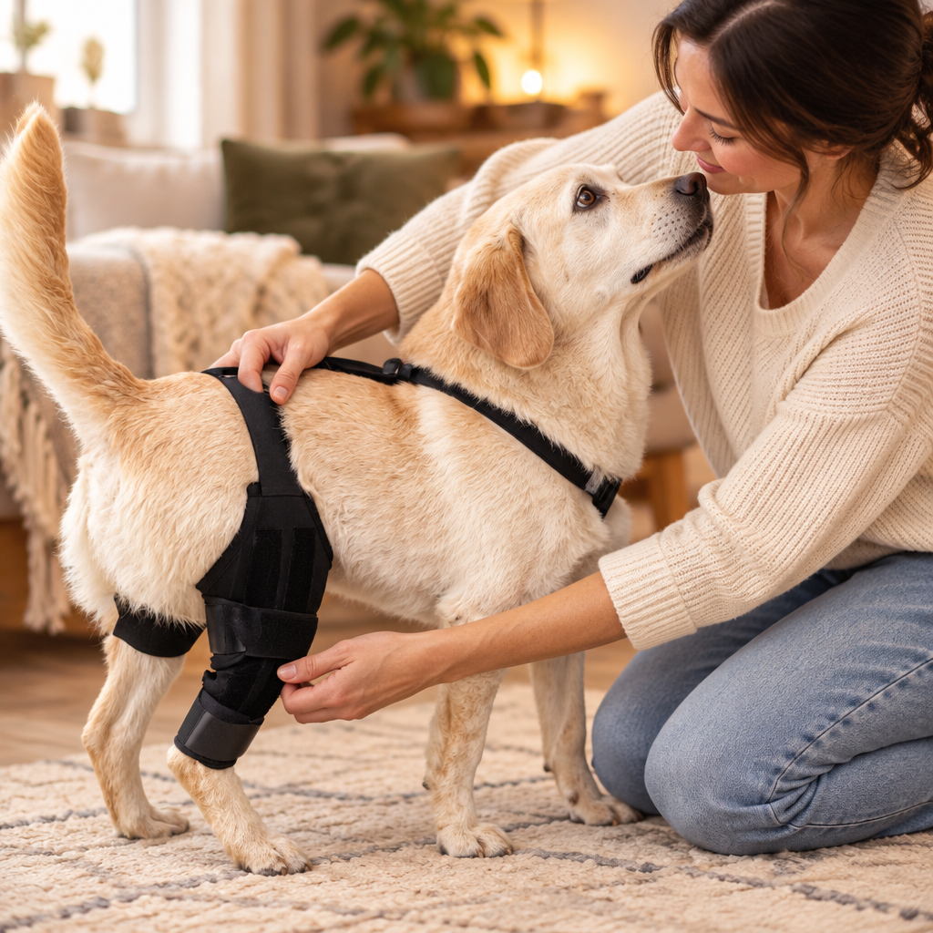 Owner Fitting Dog Knee Brace