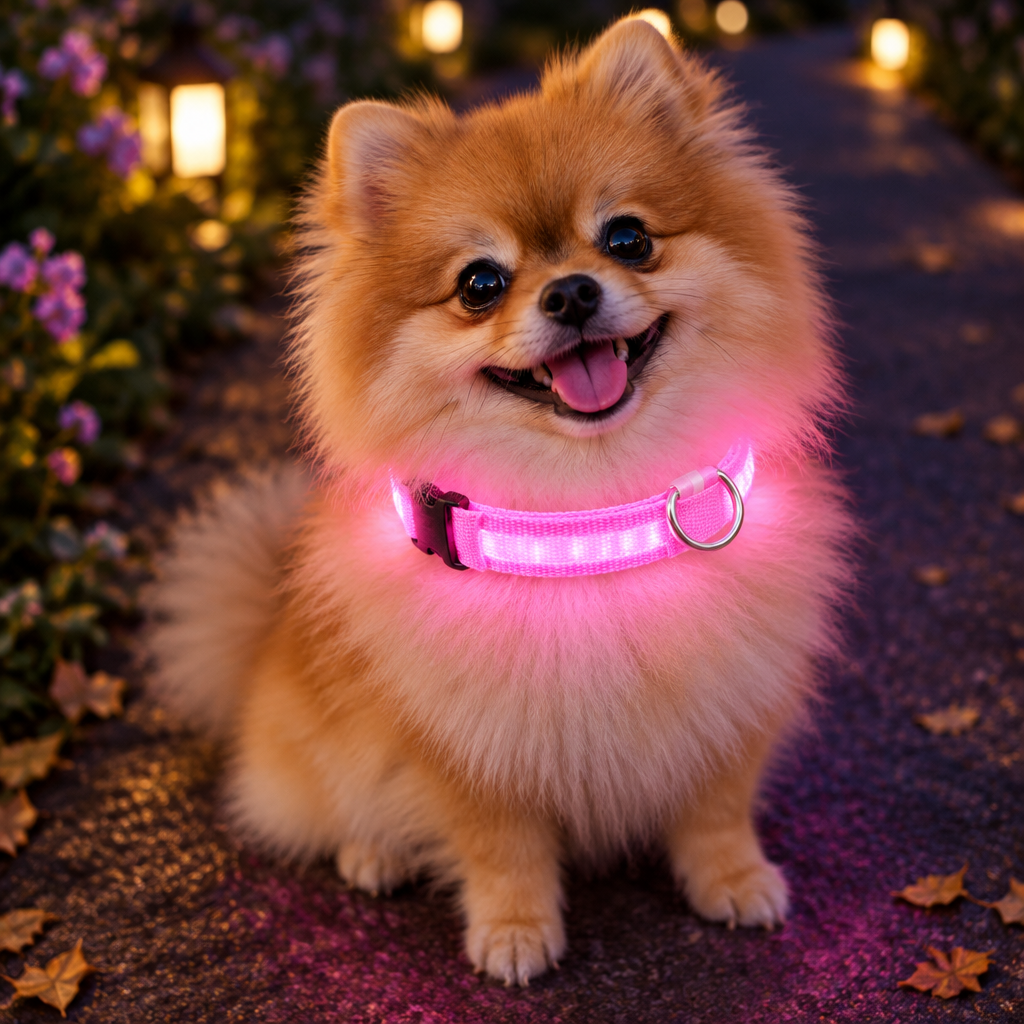 Pink LED Collar Pomeranian
